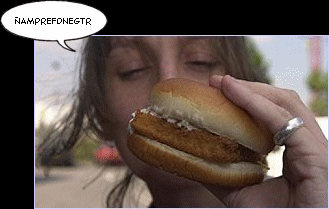 Recreacin de mujer comiendo hamburguesa